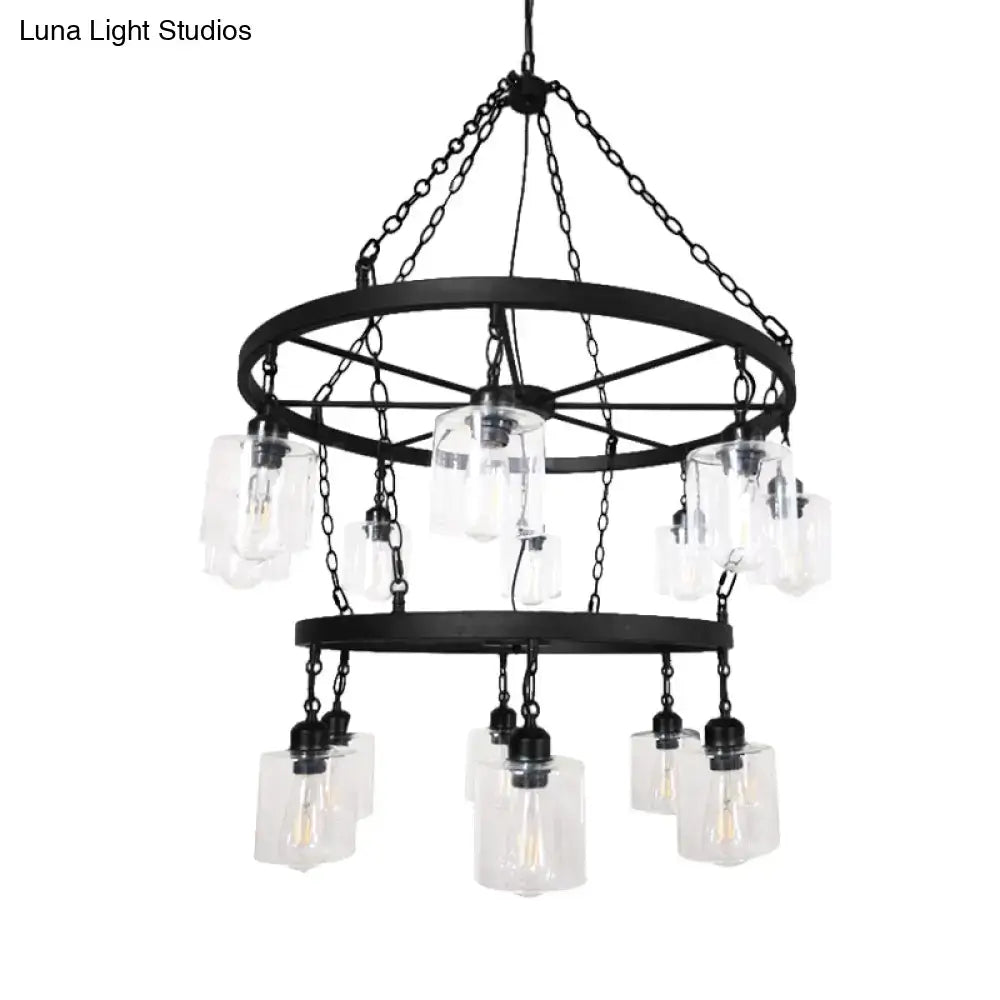 Black Glass Chandelier two-tier circular metal frame with glass jar shades Decorbites on Tampa Home & Garden Store