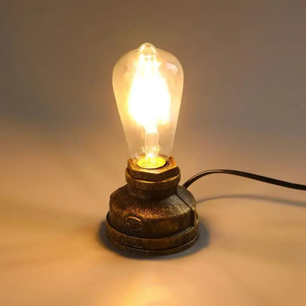 Bronze Pipe Compact Vintage Table Lamp with clear Edison bulb and rustic metal base on Tampa Home & Garden Store