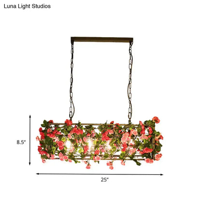 Industrial floral brass finish pendant light with pink roses and metal frame on Tampa Home & Garden Store