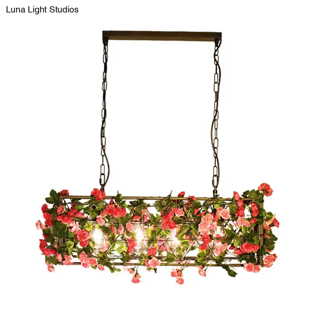 Industrial floral brass finish pendant light with pink roses and greenery by Decorbites on Tampa Home & Garden Store