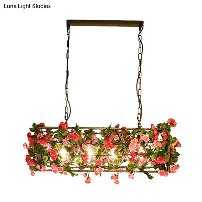 Industrial floral brass finish pendant light with pink roses and greenery by Decorbites on Tampa Home & Garden Store