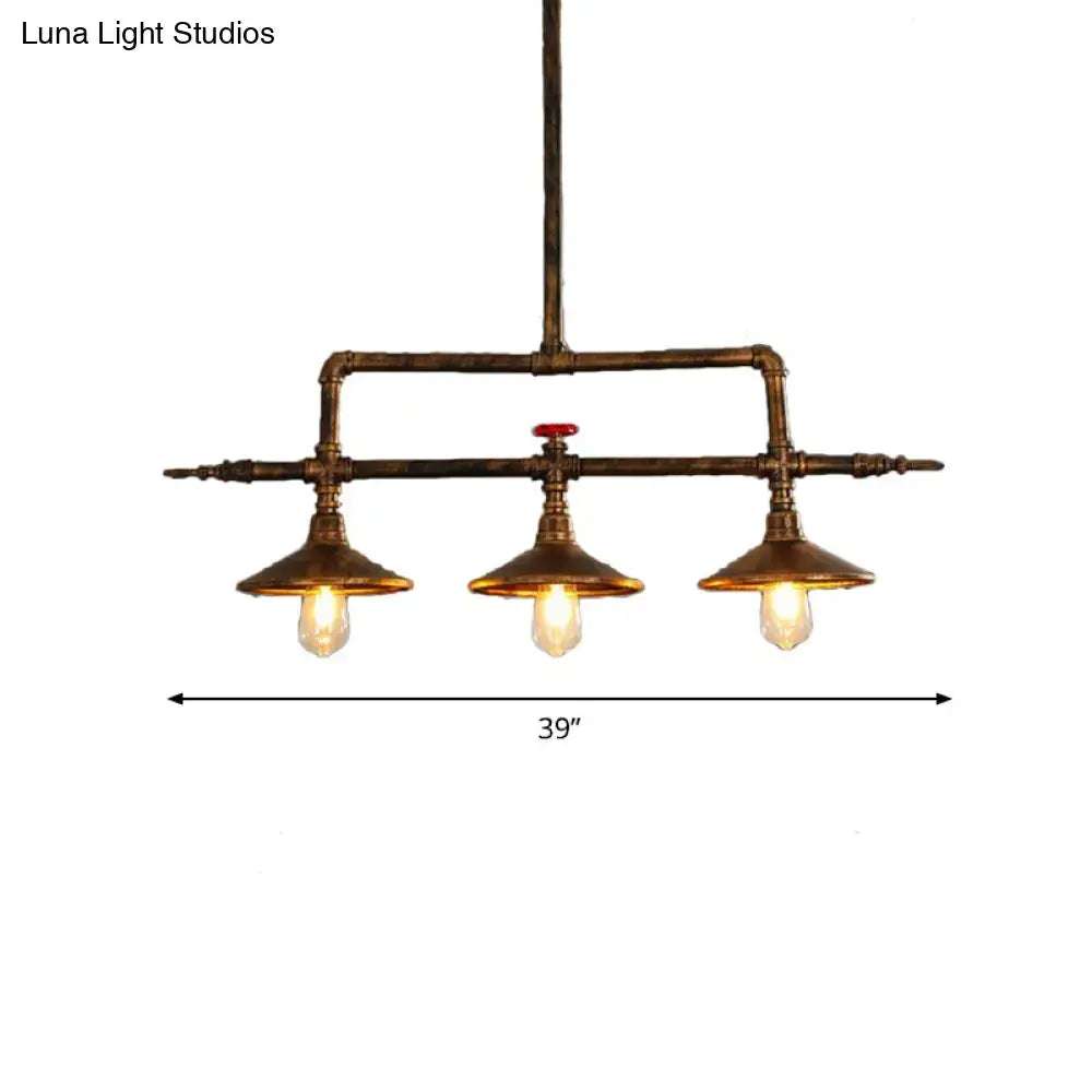 Brass Water Pipe Pendant lights with industrial copper pipe frame and three bulbs by Decorbites on Tampa Home & Garden Store