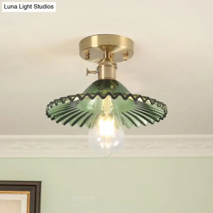 Scalloped green glass flush-mount ceiling light with brass fixture by Decorbites on Tampa Home & Garden Store