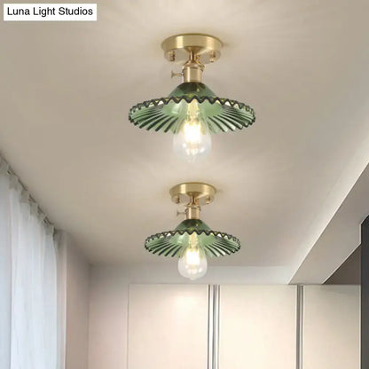 Scalloped Glass Ceiling Light by Decorbites brass mount with green glass shade two lights on Tampa Home & Garden Store