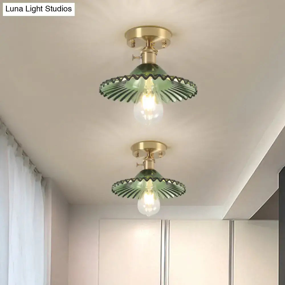 Scalloped Glass Ceiling Light flush mount by Decorbites in green glass with brass pair on Tampa Home & Garden Store