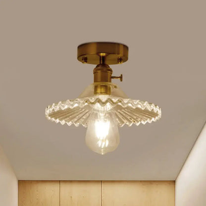 Scalloped glass ceiling light with brass mount and clear ribbed shade, 1-light Decorbites flush mount on Tampa Home & Garden Store