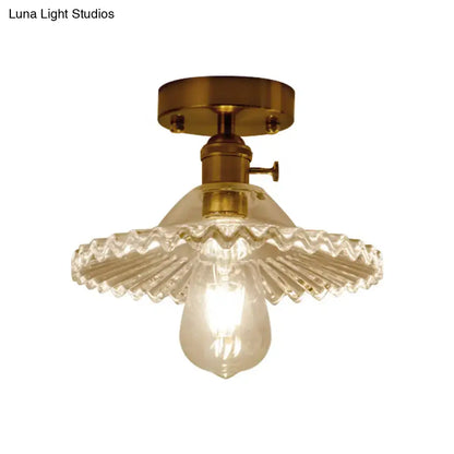 Scalloped Glass Ceiling Light antique brass flush-mount with clear textured glass shade Decorbites on Tampa Home & Garden Store