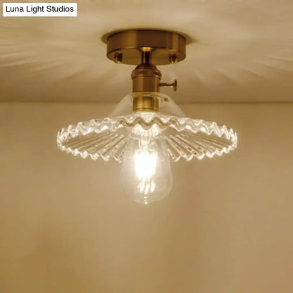 Scalloped Glass Ceiling Light brass flush-mount fixture with clear glass shade Decorbites on Tampa Home & Garden Store
