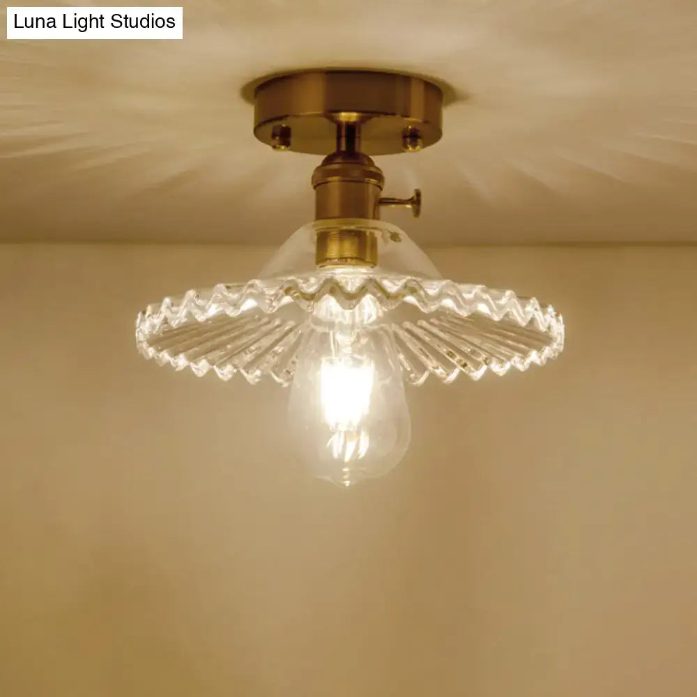 Scalloped Glass Ceiling Light by Decorbites, brass flush mount with clear ribbed shade on Tampa Home & Garden Store