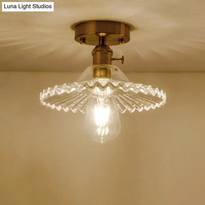 Scalloped Glass Ceiling Light by Decorbites, brass flush mount with clear ribbed shade on Tampa Home & Garden Store