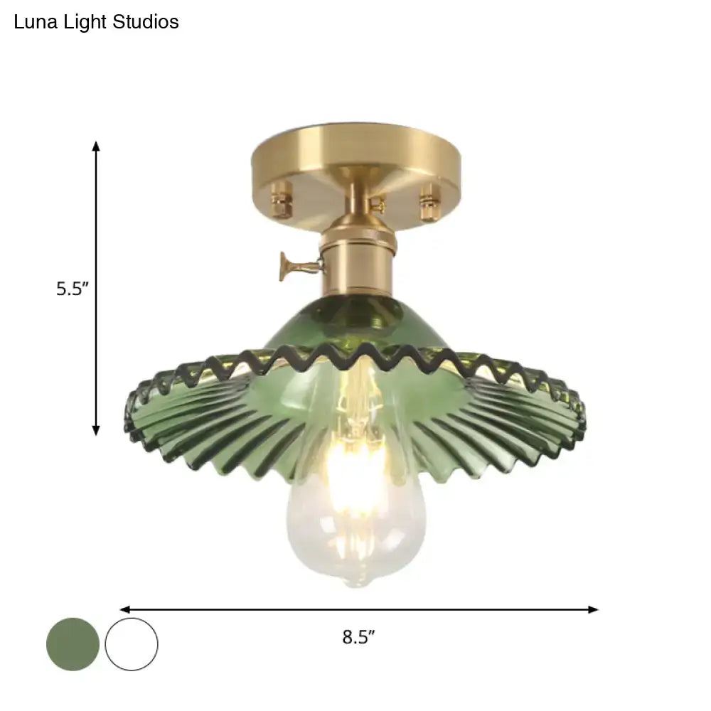 Scalloped Glass Ceiling Light Decorbites green glass shade, brass mount, 8.5in diameter on Tampa Home & Garden Store