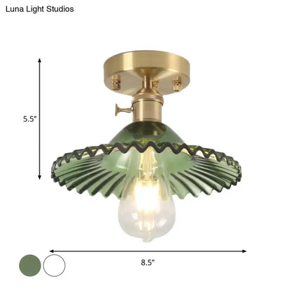 Scalloped Glass Ceiling Light Decorbites green glass shade, brass mount, 8.5in diameter on Tampa Home & Garden Store