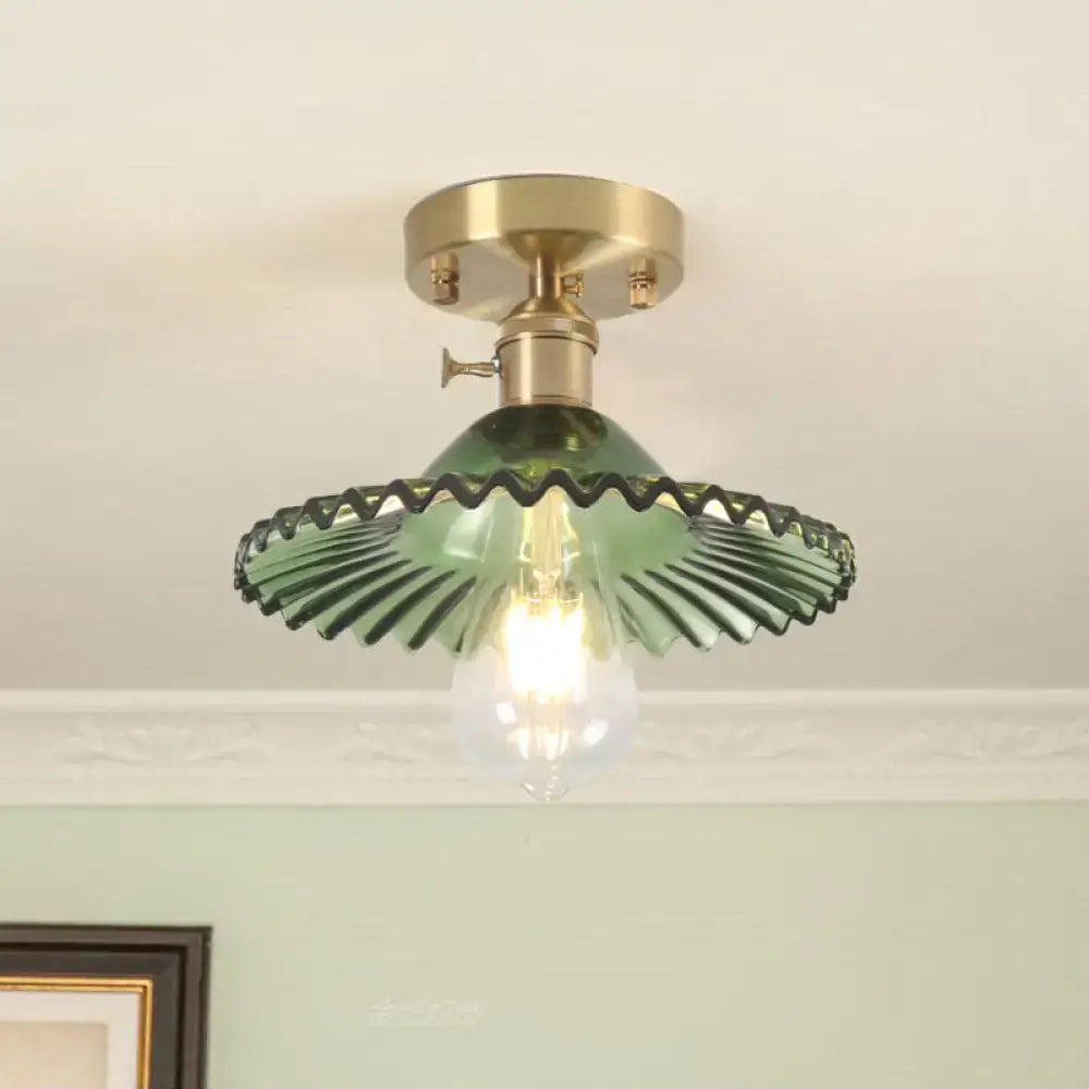 Scalloped Glass Ceiling Light flush mount with green scalloped glass shade and brass finish on Tampa Home & Garden Store