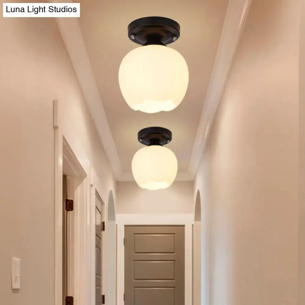 Bronze black glass ceiling light flush mount; pair of frosted globes in hallway on Tampa Home & Garden Store