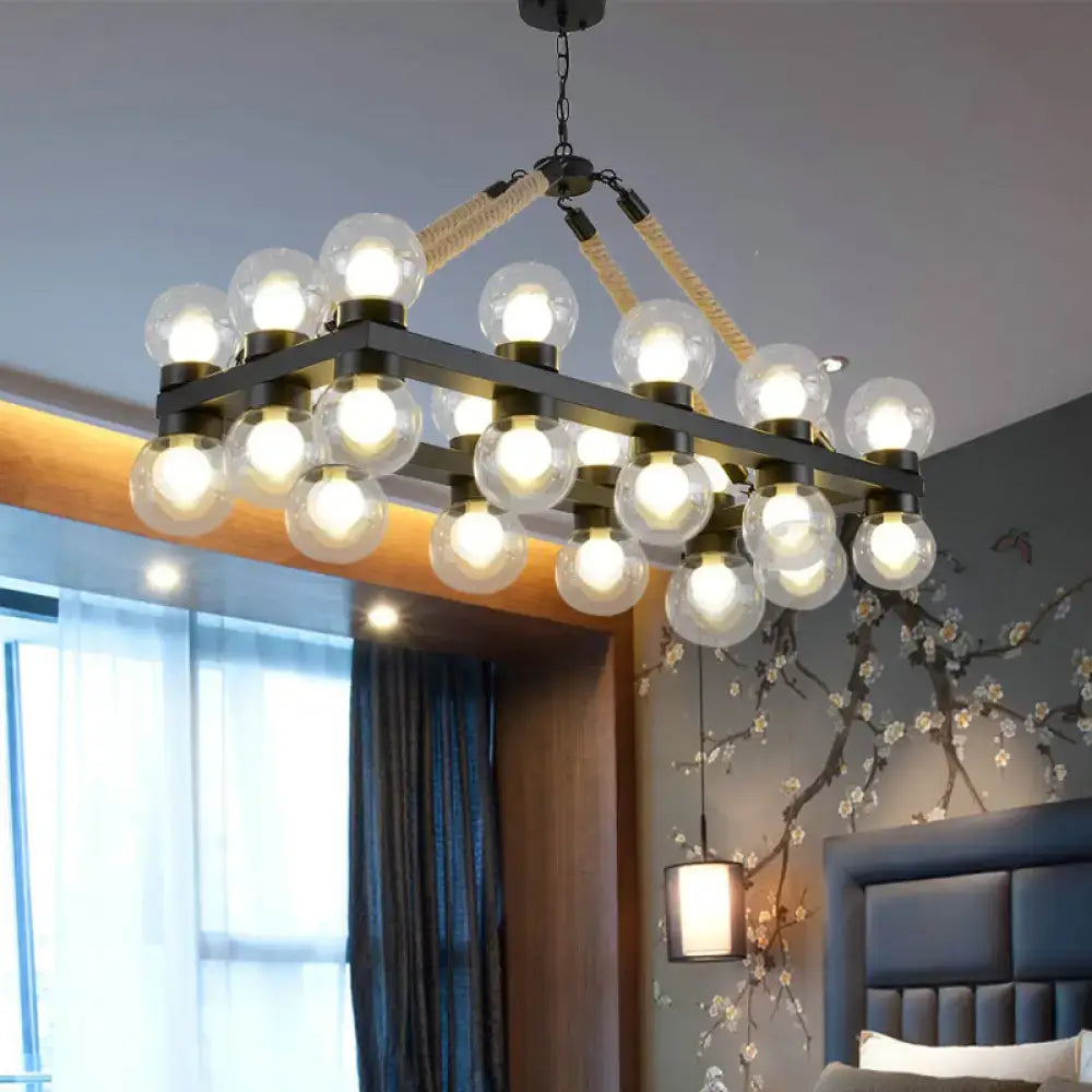 Black Molecular Chandelier by Decorbites; rectangular frame with glass globes on Tampa Home & Garden Store
