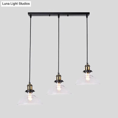 Industrial Brass Clear Glass 3 Light Pendant