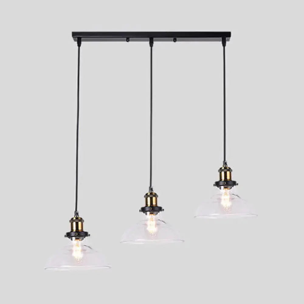 Industrial Brass Clear Glass 3 Light Pendant