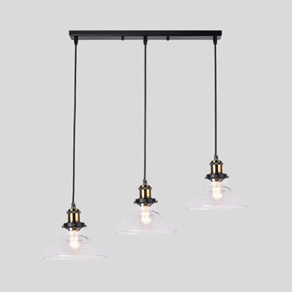Industrial Brass Clear Glass 3 Light Pendant