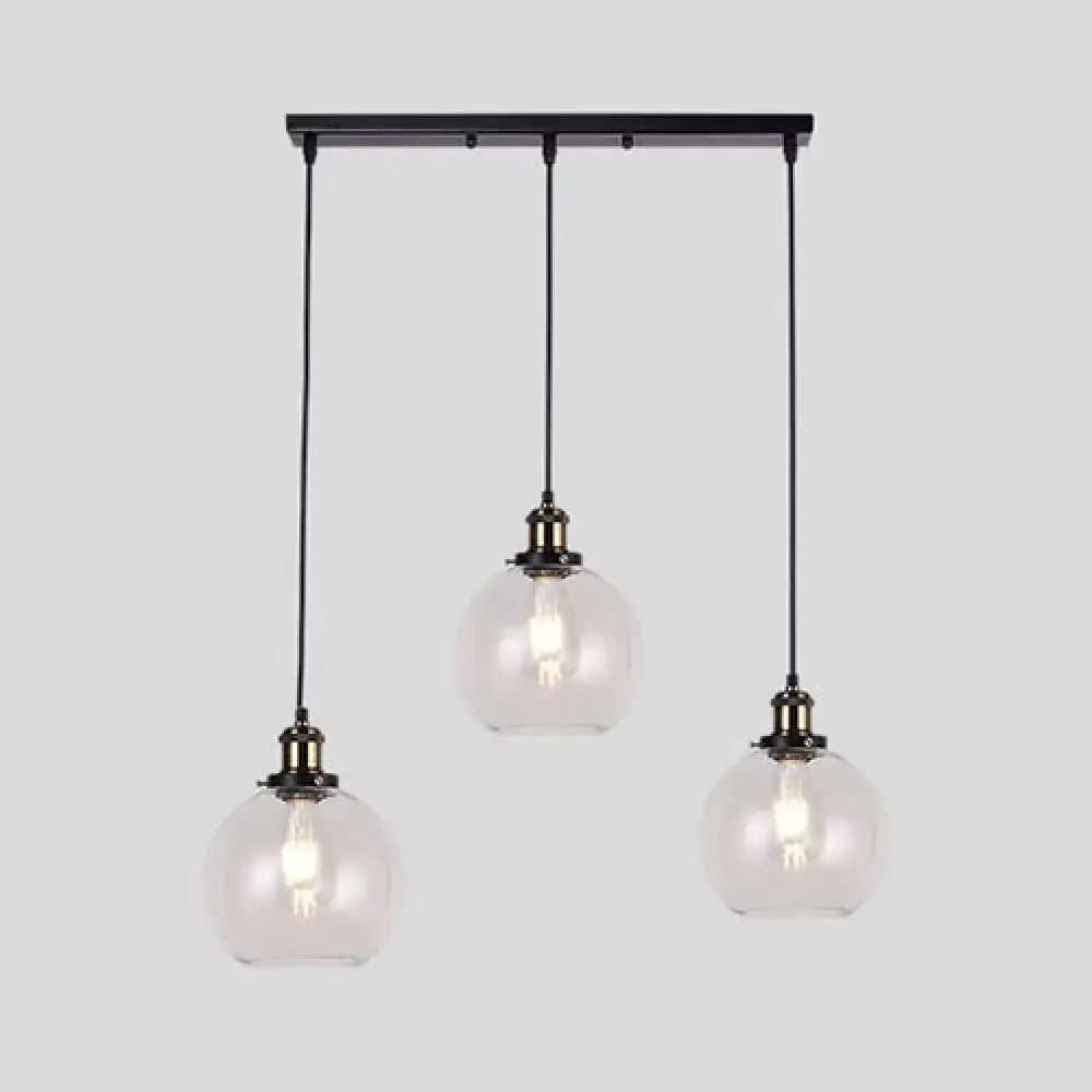 Industrial Brass Clear Glass 3 Light Pendant