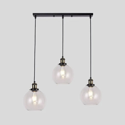 Industrial Brass Clear Glass 3 Light Pendant