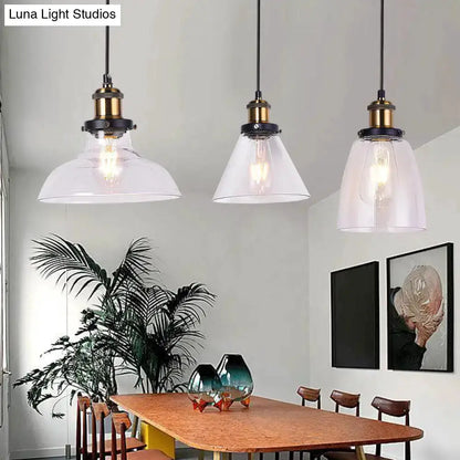 Industrial Brass Clear Glass 3 Light Pendant