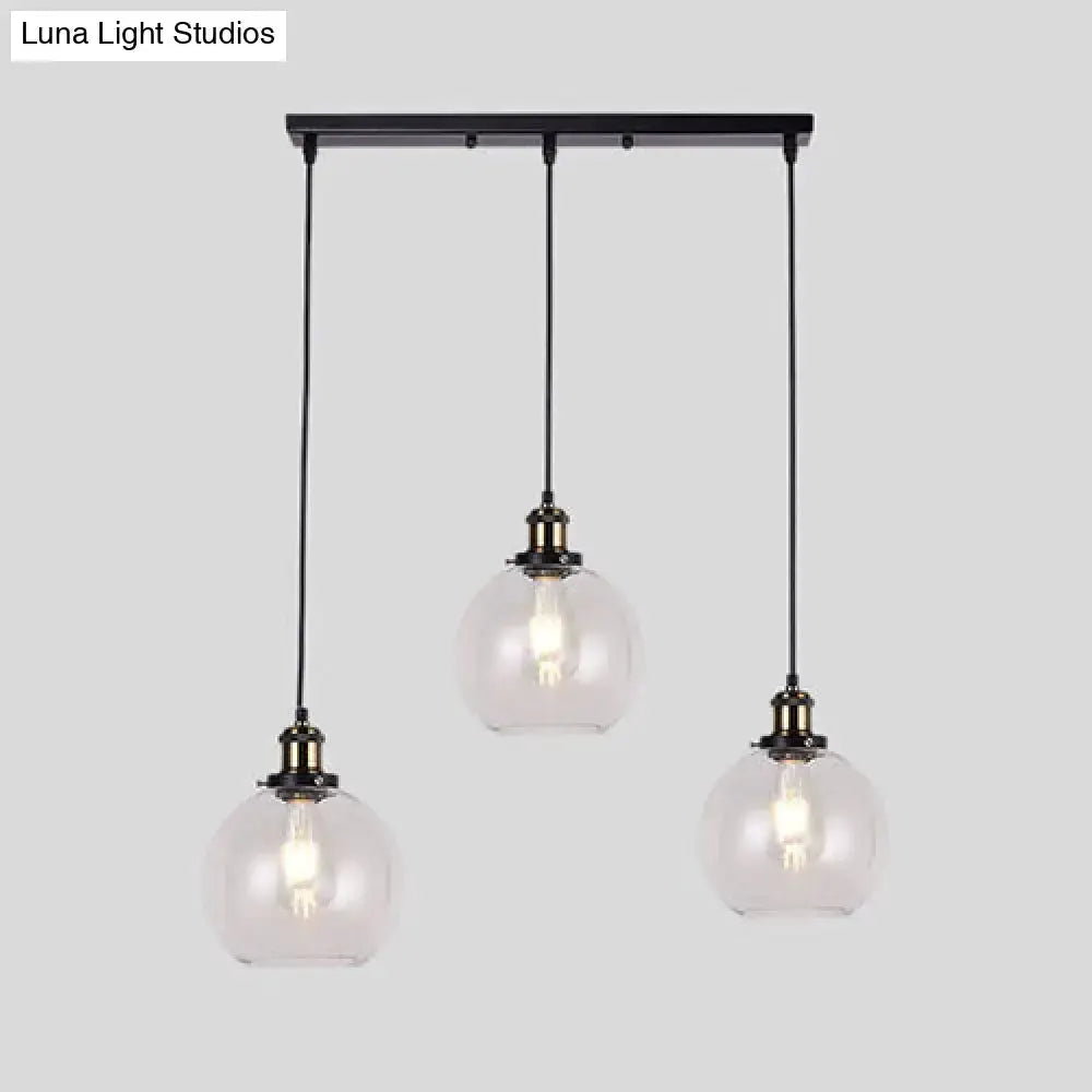 Industrial Brass Clear Glass 3 Light Pendant