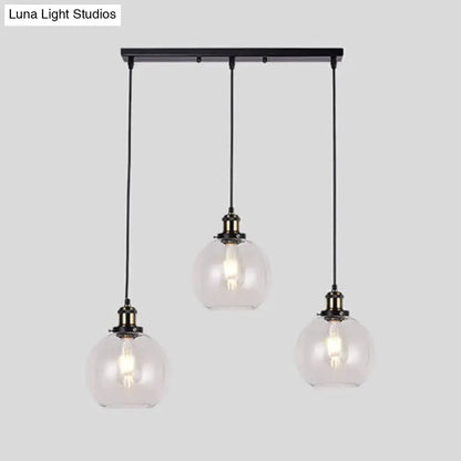 Industrial Brass Clear Glass 3 Light Pendant