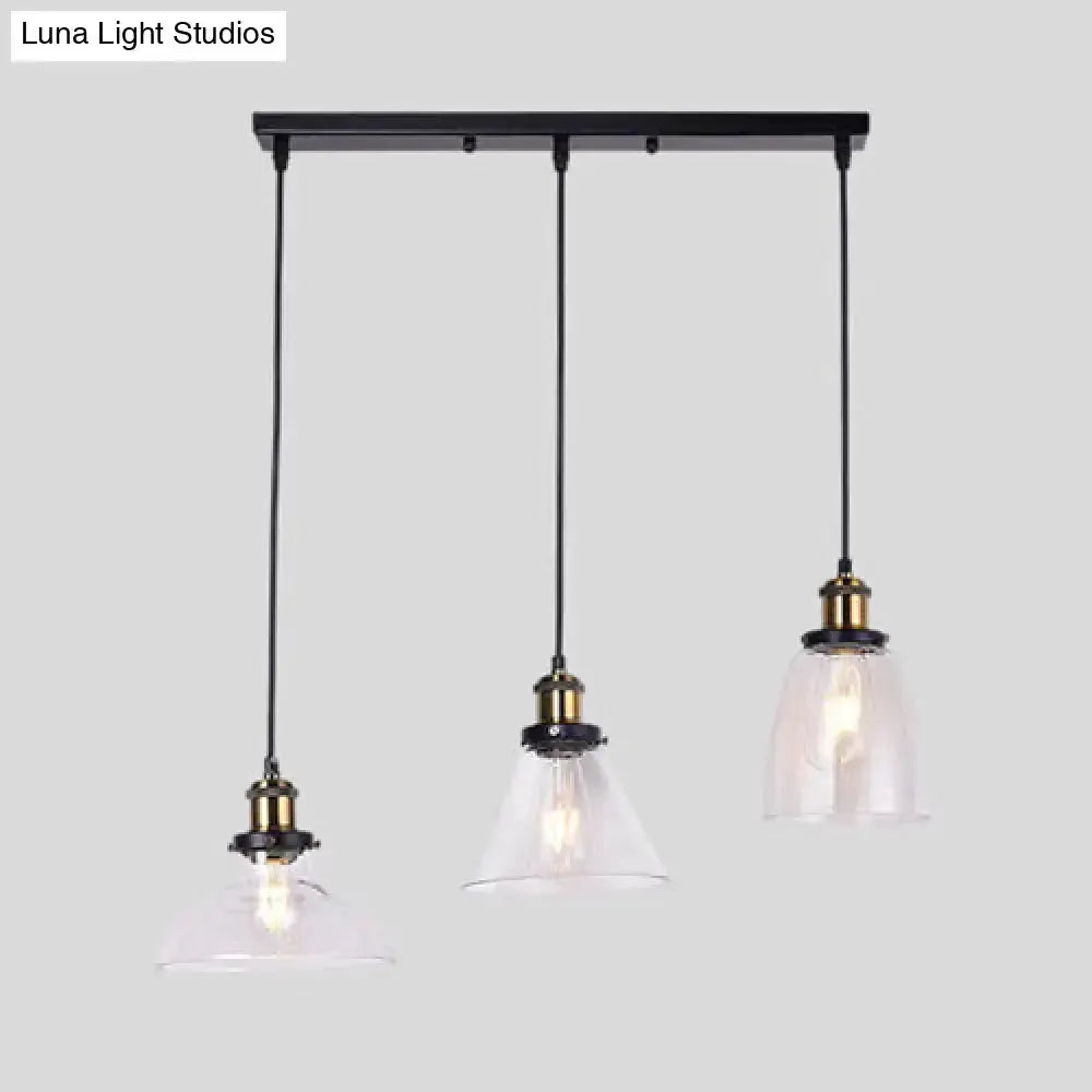 Industrial Brass Clear Glass 3 Light Pendant