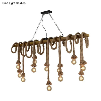 Industrial wood beige rope island chandelier dining room pendant light Decorbites on Tampa Home & Garden Store