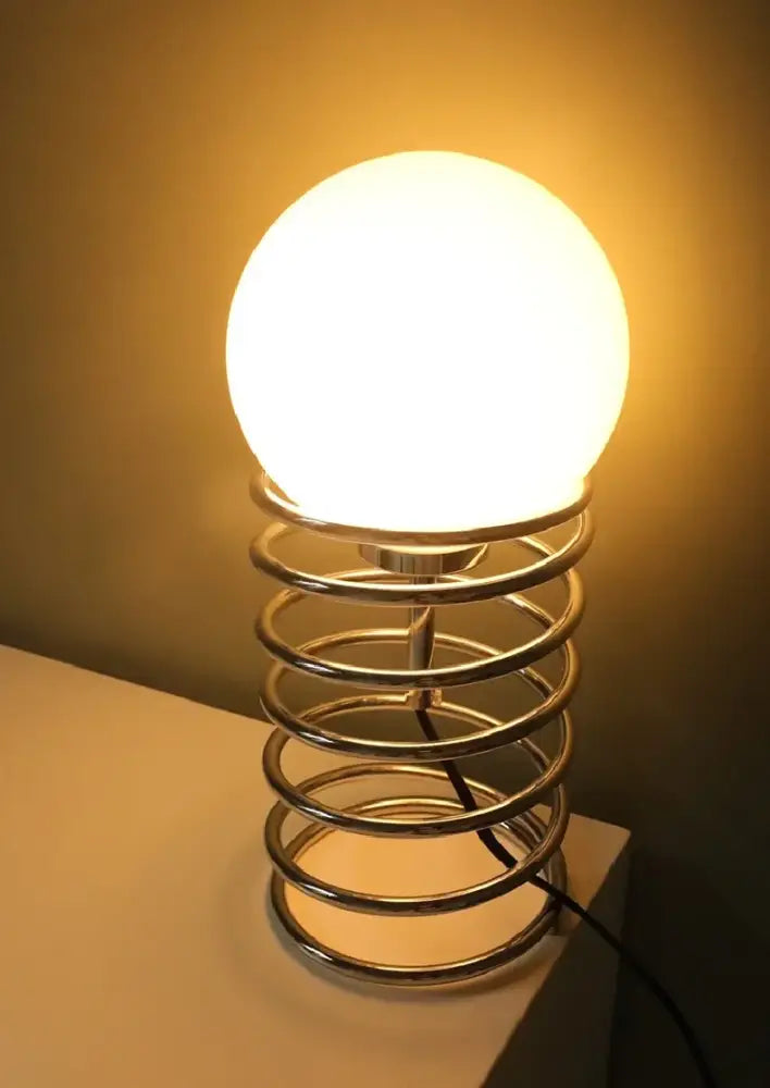Decorbites chrome glass USB lamp with spherical globe and spiral chrome base on Tampa Home & Garden Store