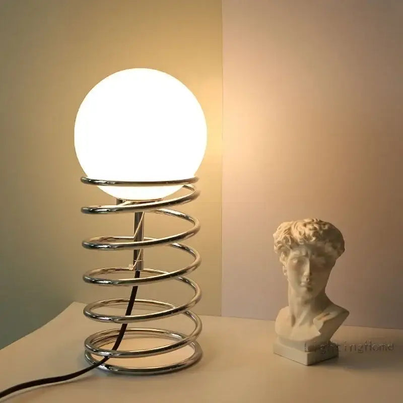 Decorbites Chrome Glass USB Lamp table lamp with a spiral chrome base and round glass globe on Tampa Home & Garden Store