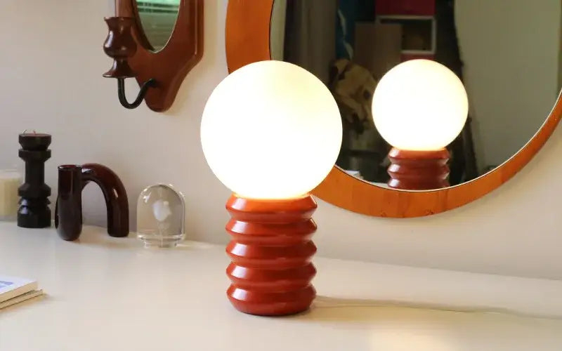 Chrome Glass USB Lamp Decorbites table lamp with orange ribbed base and white glass globe on Tampa Home & Garden Store