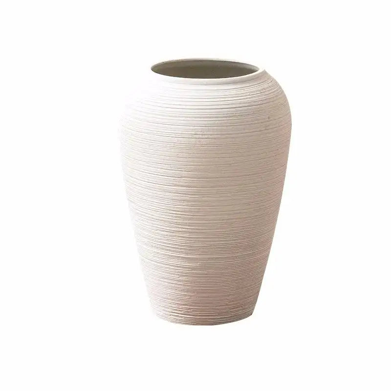 White ribbed ceramic vase Decorbites, tall tapered vase with textured horizontal lines on Tampa Home & Garden Store