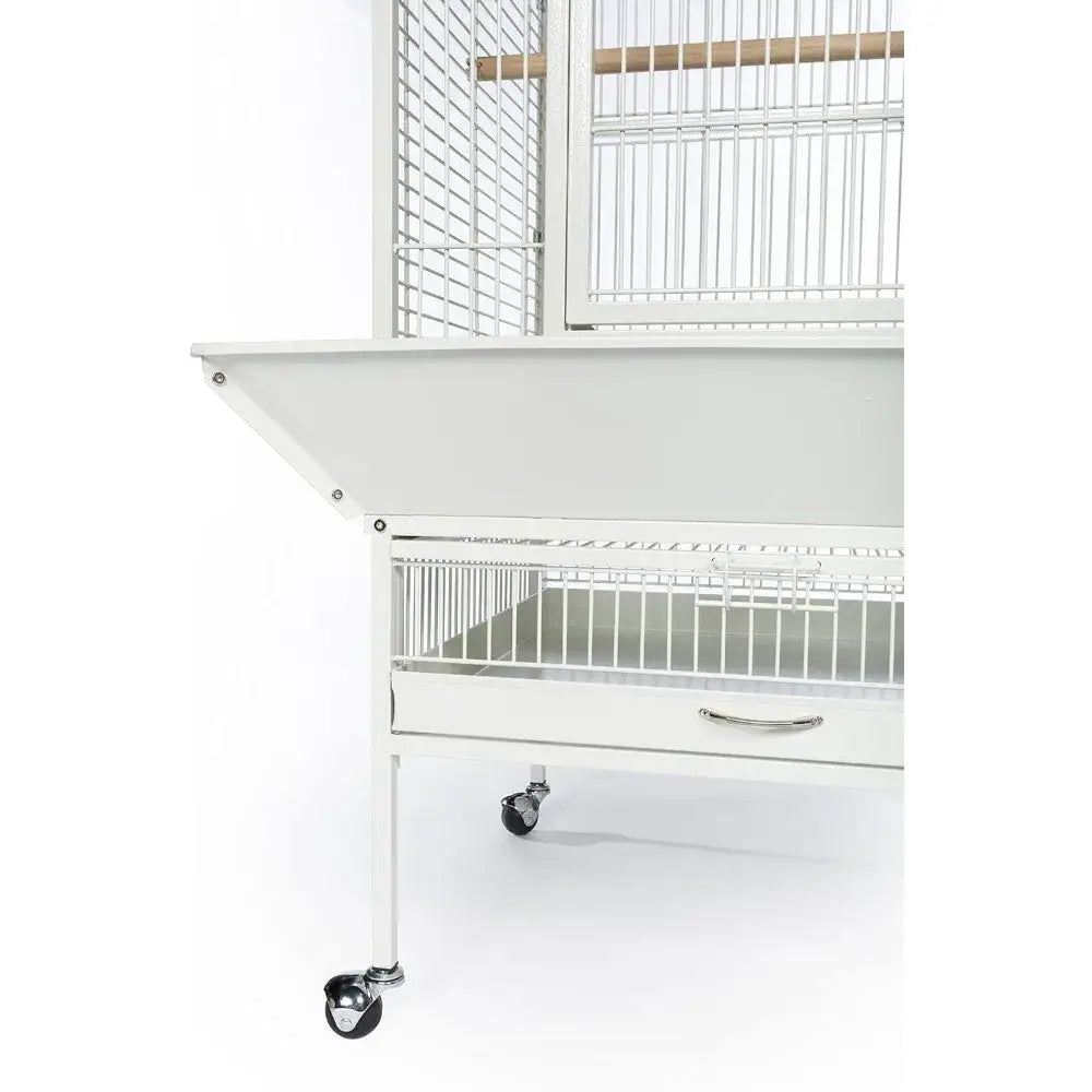 Chalk White Metal Birdcage by Decorbites with bottom storage drawer and caster wheels on Tampa Home & Garden Store
