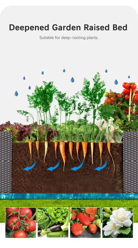 Woven brown large garden planter with raised bed for outdoor gardening with carrots growing on Tampa Home & Garden Store