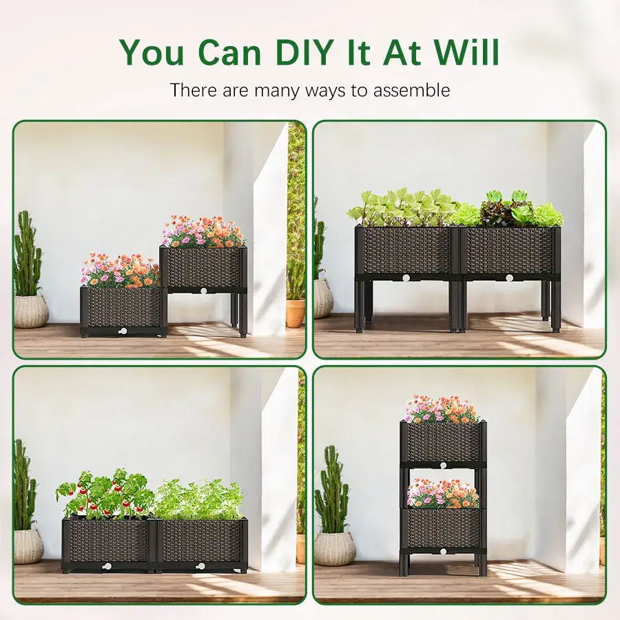 Decorbites woven brown outdoor planter on plant stand, garden flower pot on Tampa Home & Garden Store