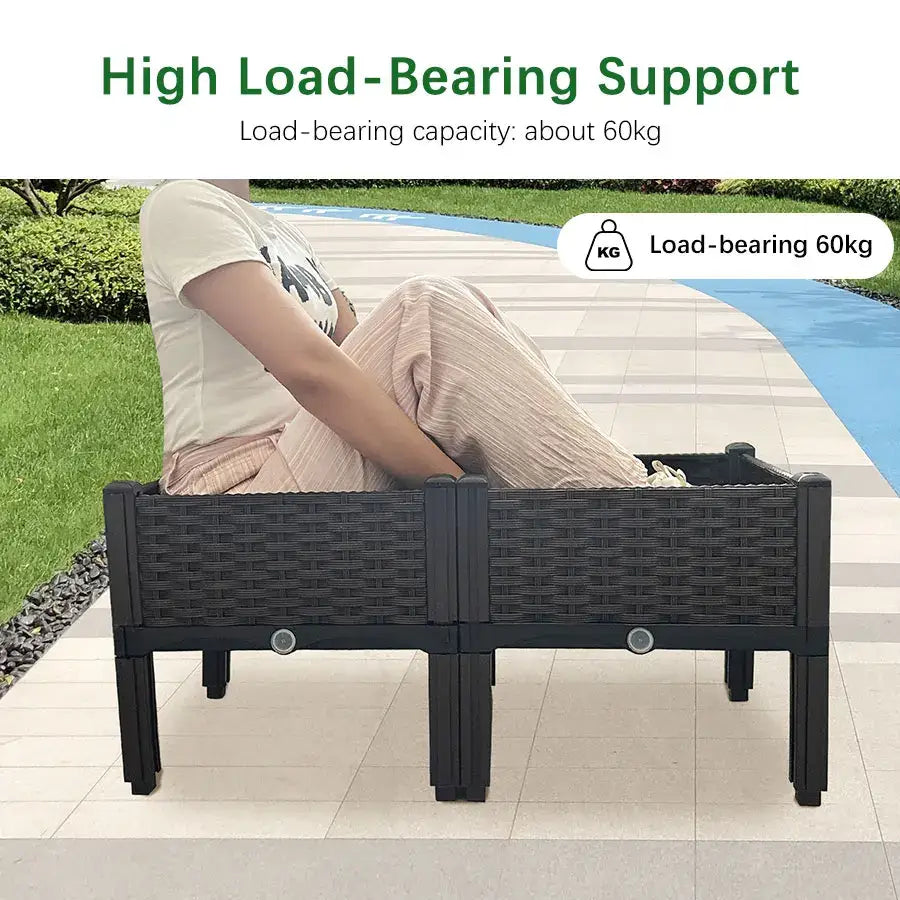 Woven brown outdoor flower pot planter pair in wicker on legged garden stands on Tampa Home & Garden Store