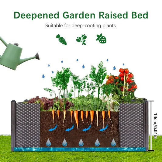 Woven brown large outdoor garden planter raised bed by Decorbites with carrots and tomatoes on Tampa Home & Garden Store