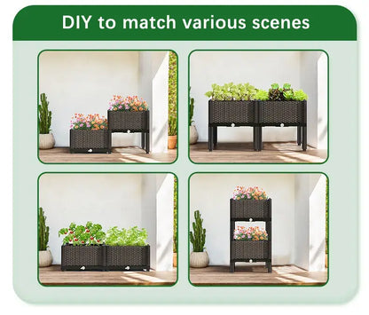Woven brown outdoor flower pot planter by Decorbites on a black metal modular plant stand for gardens on Tampa Home & Garden Store