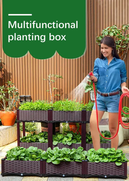 Woven brown plant stand planter 3-tier outdoor garden box by Decorbites with lush greens on Tampa Home & Garden Store
