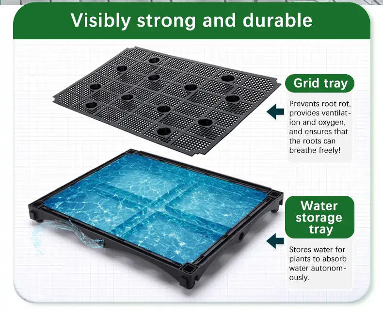 Decorbites plant stand grid tray and water storage tray, black and blue outdoor gardening setup on Tampa Home & Garden Store