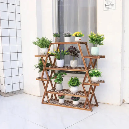 Rustic wood flower rack plant stand living room a-frame shelf