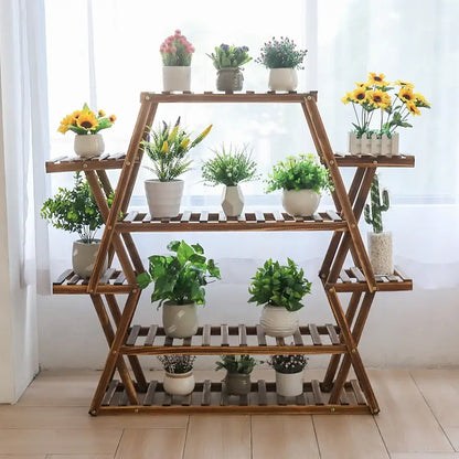 Rustic wood flower rack plant stand living room a-frame shelf