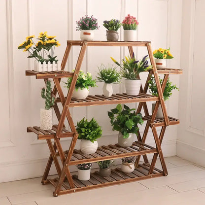 Rustic wood flower rack plant stand living room a-frame shelf