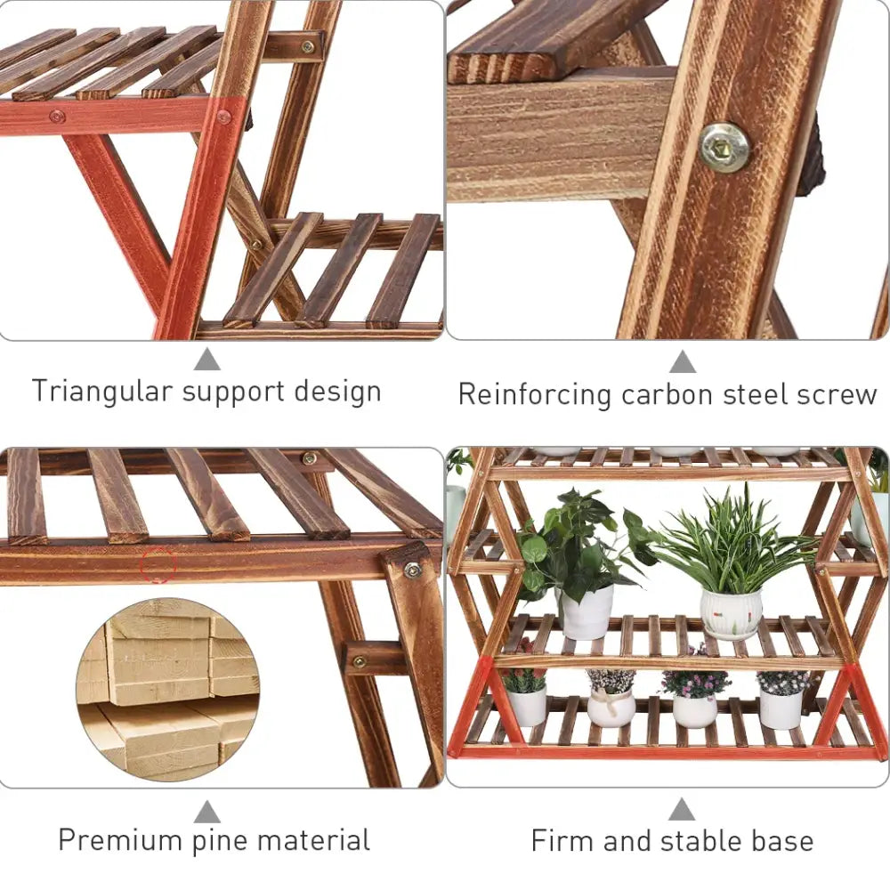Rustic wood flower rack plant stand living room a-frame shelf