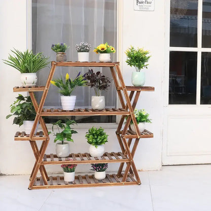 Rustic wood flower rack plant stand living room a-frame shelf