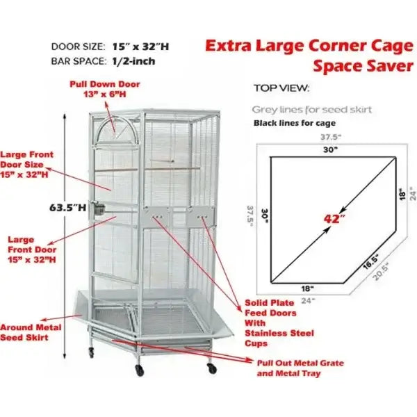 Wrought iron bird cage on wheels with pull-down door, gray finish, Decorbites on Tampa Home & Garden Store