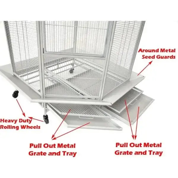 Wrought Iron Bird Cage by Decorbites with heavy rolling wheels and pull-out trays on Tampa Home & Garden Store