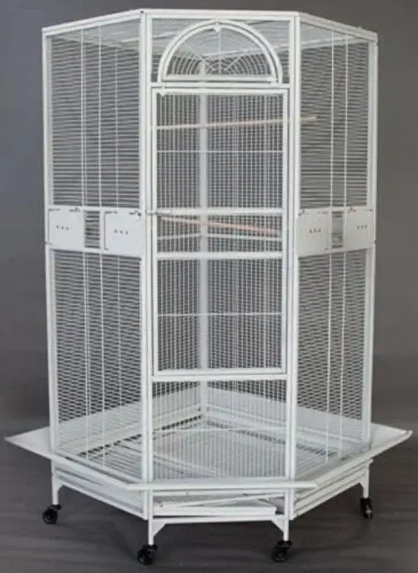 Wrought Iron Bird Cage Decorbites white cage on wheeled stand with arched top and doors on Tampa Home & Garden Store