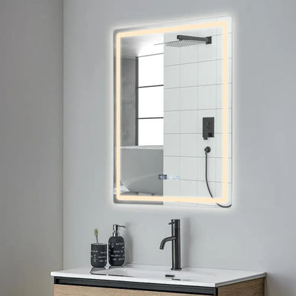 LED Anti-Fog Bathroom Mirror by Decorbites; backlit rectangular mirror with warm LED glow on Tampa Home & Garden Store